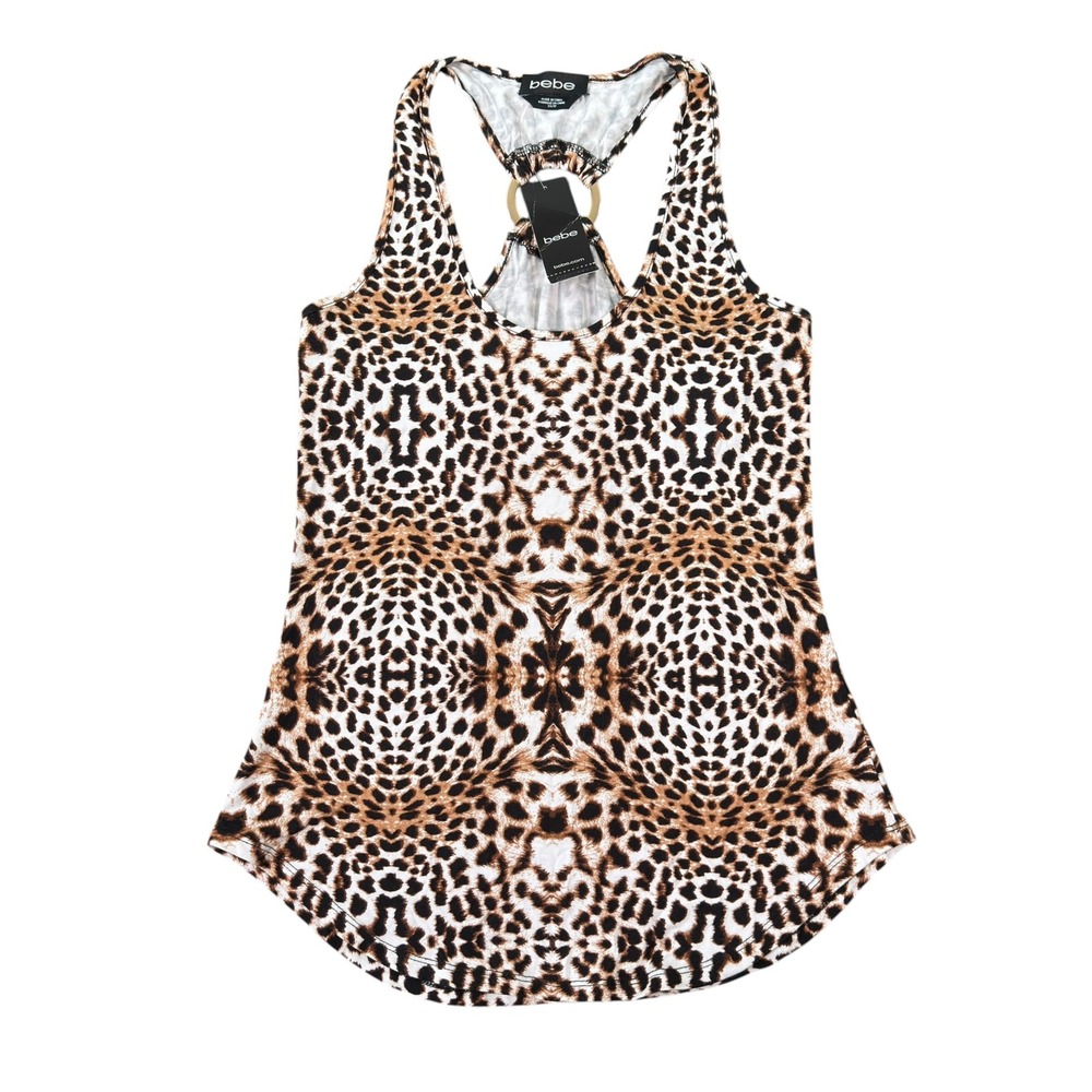 Bebe Women O-Ring Tank Leopard Print Sleeveless Cami Top Size XS